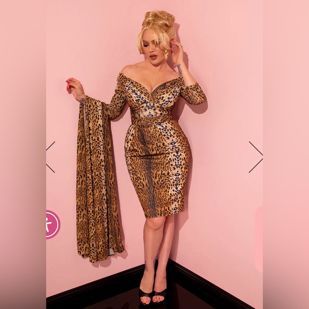 Vixen by Micheline Pitt Starlet Leopard Print Wiggle Dress + Scarf